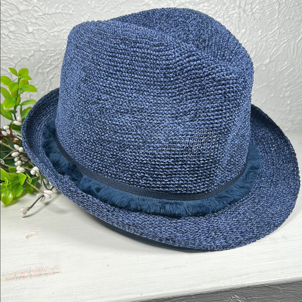 Blue Fedora Hat w/ Fringe detail accent Unisex Styling - Picture 3 of 11